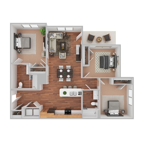 Floor plan for 3 beds, 2 baths, 1188 sqft